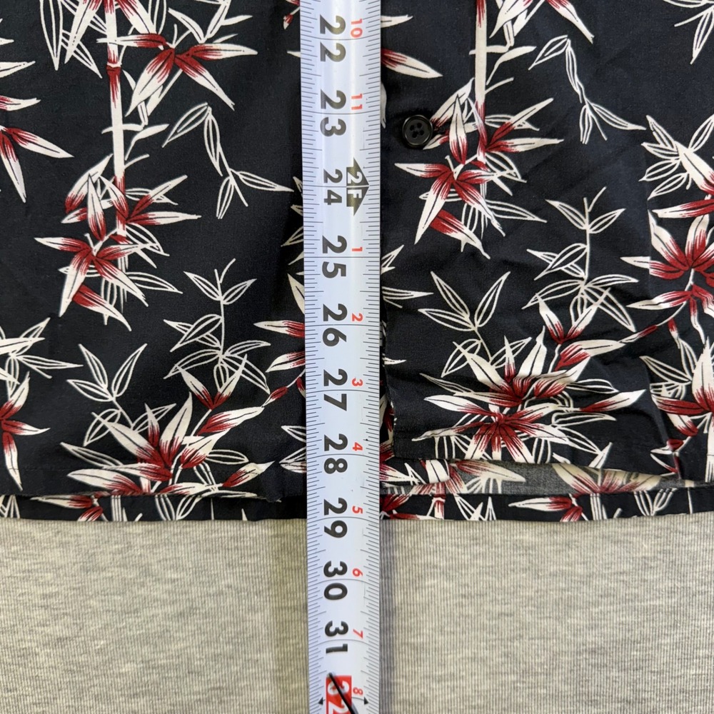 Express Mens Large Black Floral‎ Bamboo Print Short Sleeve Button Down Shirt - Picture 3 of 6